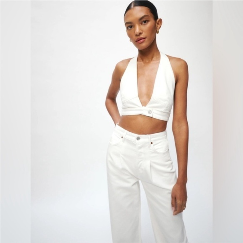 Reformation Jeans Gigi Denim Halter Top in Vintage White